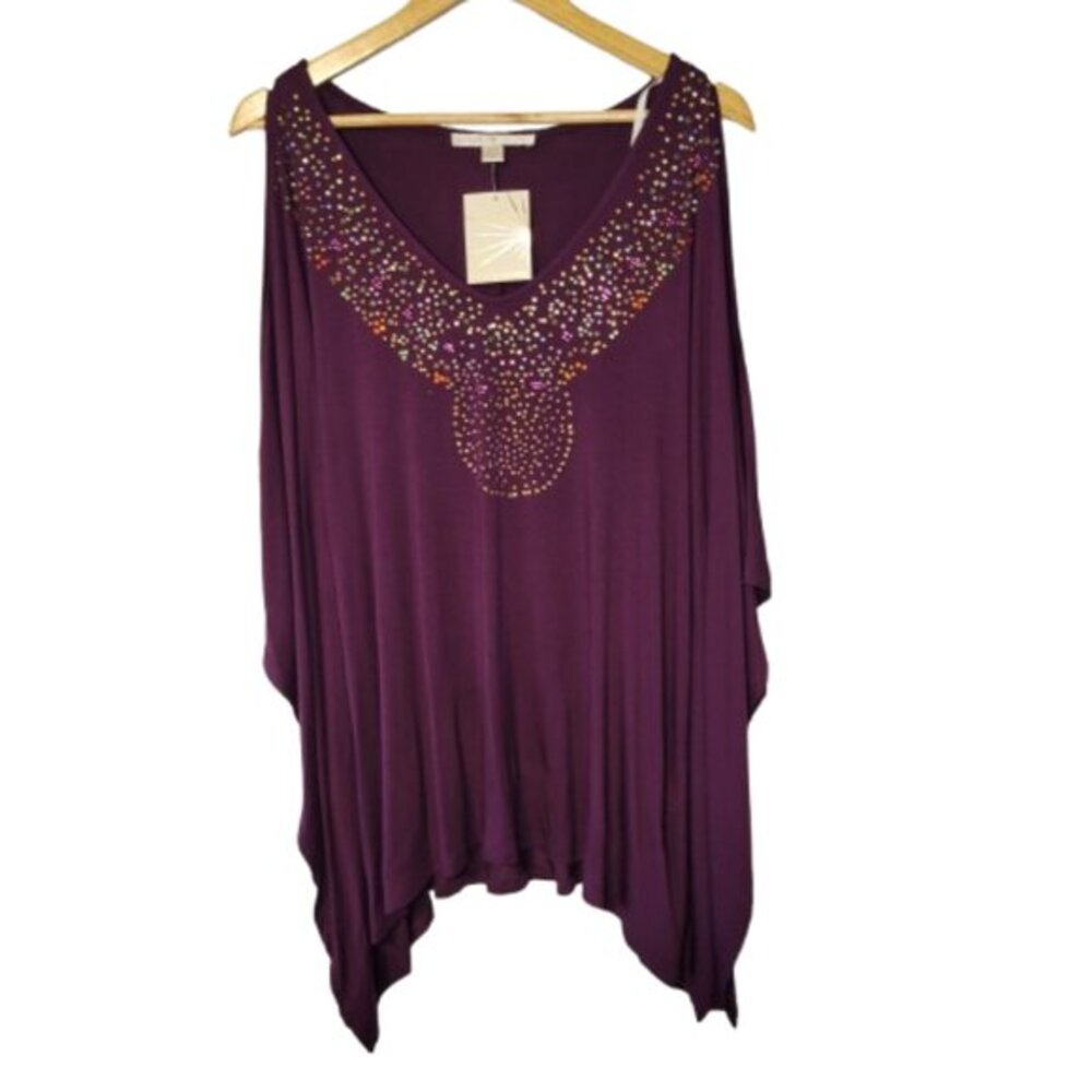 💥FREE W/Purchase NWT Boston Proper Purple Sparkle Poncho Top Size Medium